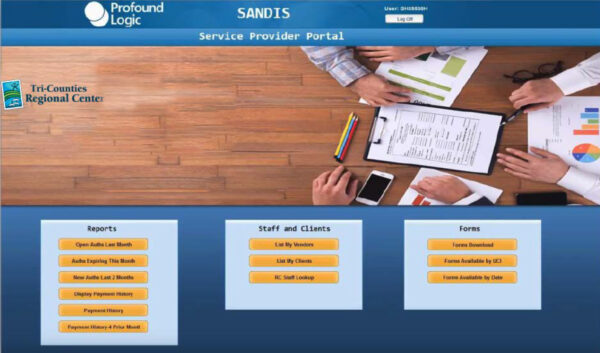 Screenshot of Service Provider portal