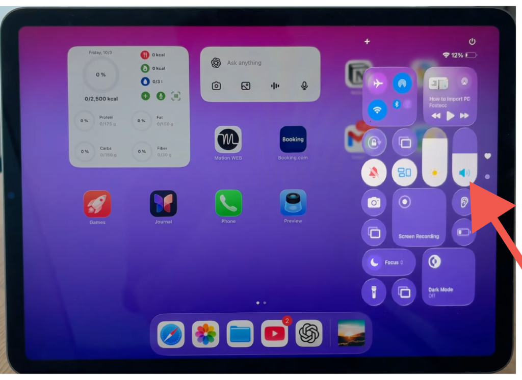Screenshot of Volume Setting on iPad